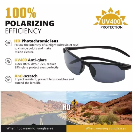 Color Changing Men's Photochromic Outdoor Sunglasses Lens 2024US.