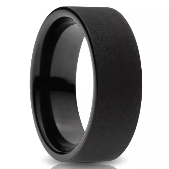 8mm Black Tungsten Ring, matte Sandblasted Finish, unique mens wedding band