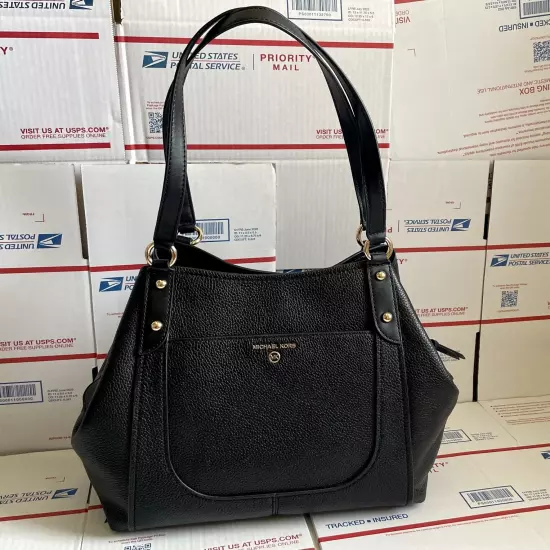 $358 Michael Kors MOLLY LG SHLDR TOTE Handbag Black Leather MK Purse Bag ( NEW )