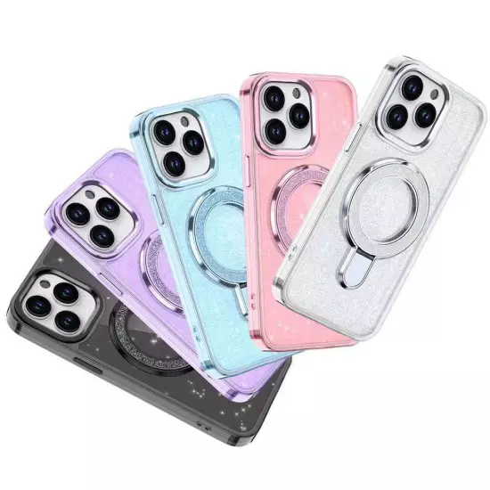 For iPhone 16 Pro Max 16 Plus+ Hard Case Ultra Glitter Ring Holder MagSafe Cover