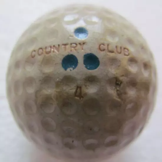 VINTAGE DIMPLE GOLF BALL-THE RIVERVIEW COUNTRY CLUB-35 W/3 BLUE DOTS EACH SIDE