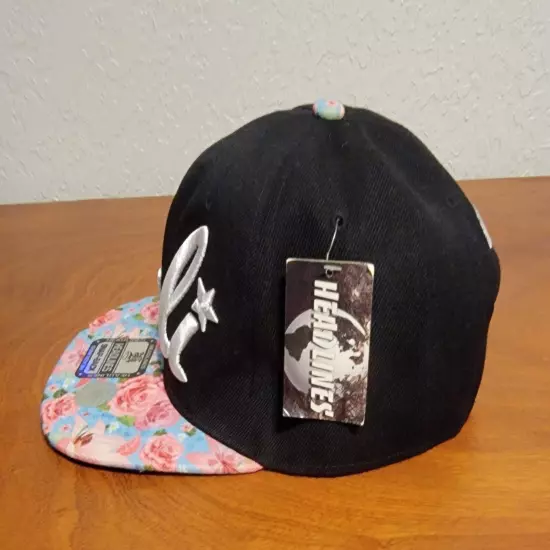 Cali Floral Pattern Snapback Cap Headline Brand Black Hat