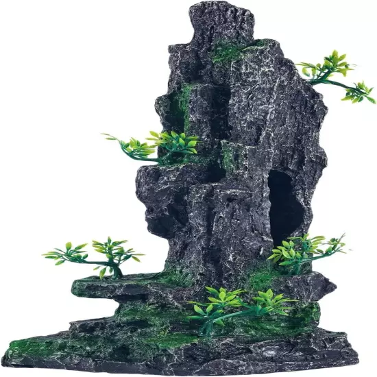 Mountain View Aquarium Ornament with Tree House Cave Bridge Resin