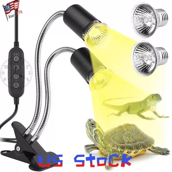 25W/50W Reptile Heat Lamp, Basking Spot Lamp for Aquarium, UVA UVB Clamp 2-Bulb