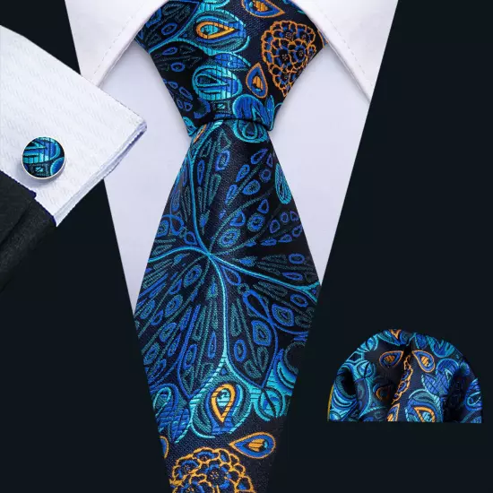 USA Mens Tie Striped Paisley Solid Paisley Necktie Hanky Cufflink Set Wedding