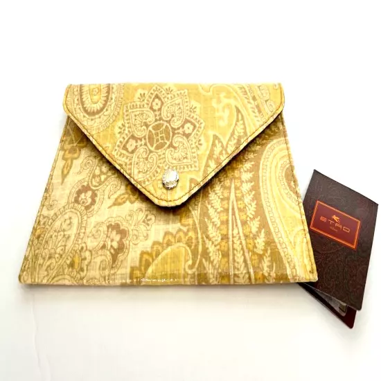 Etro NWT Yellow Etro Print Coated Fabric Envelope Clutch Bag Pouch Retail $390