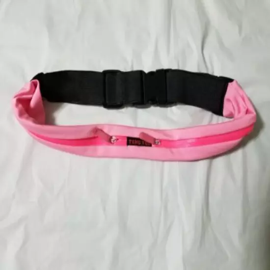 UNISEX WAIST BELT PINK FANNY PACK WATER RESISTANT - 2 STRETCHABLE ZIPPER POCKETS