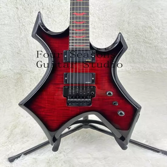 Custom Black Solid Red Flame Maple Top Electric Guitar Floyd Rose Black Part