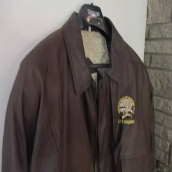 North American Hunting Club Brown Leather Bomber Jacket/Coat by Burks Bay Men XL