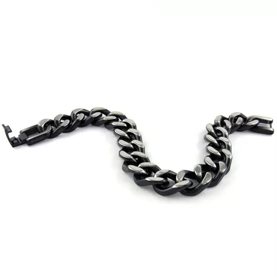 Men's Stainless Steel Black Heavy Thick Link Cuban Curb Chain Bracelet 8.5"