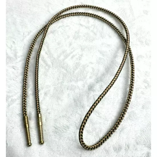 1960's Vintage Tan & Black Braided Bolo Cord With Brass-tone End Caps