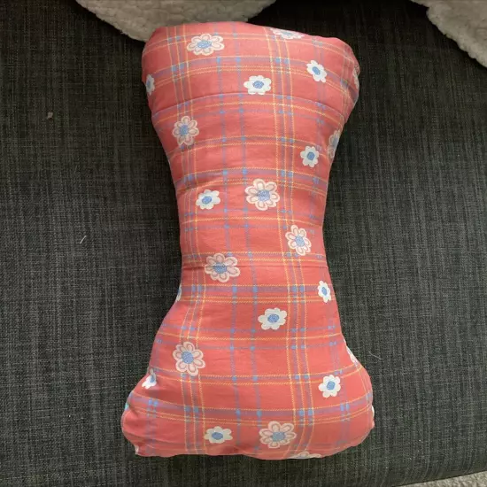 2 Sided Neck Pillow, Handmade, Dog Bone Shaped, WASHABLE -flowers & Plaid Pastel