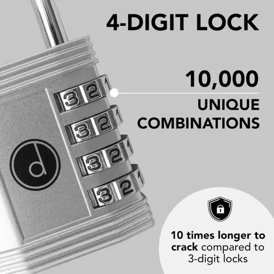 Padlock 4 Digit Combination Lock - for Gym School Locker, Outdoor Gate, Shed, Fe