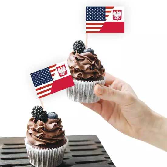 100PCS poland America Friendship Flag Cake Topper,Polish Poland_usa 