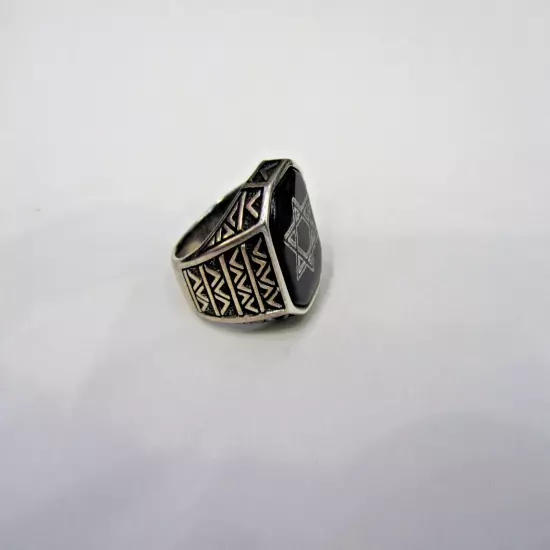 Sterling Silver Black Onyx Star of David Men's Ring Size 8