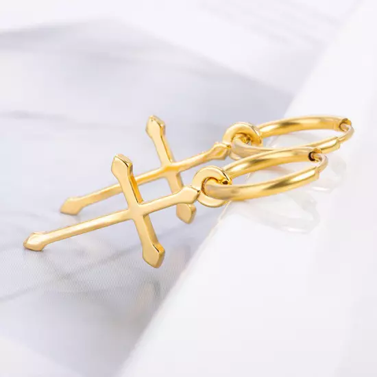 Fashion 18k Gold Plated Cross Dangle Drop Earring Women Jewelry Gift Accessories