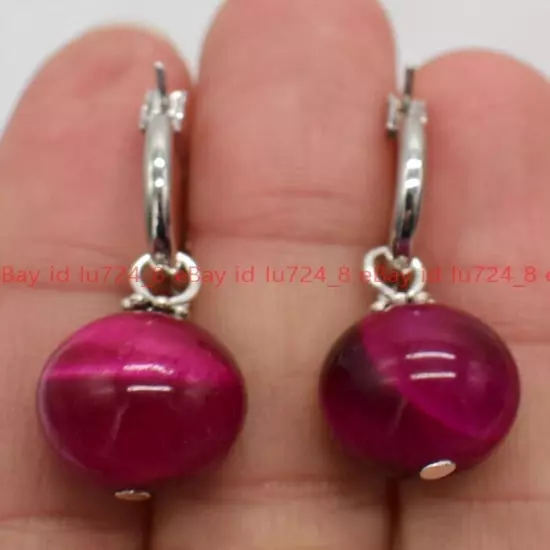 8/10/12mm Natural Multicolor Gemstone Round Beads Silver Leverback Earrings