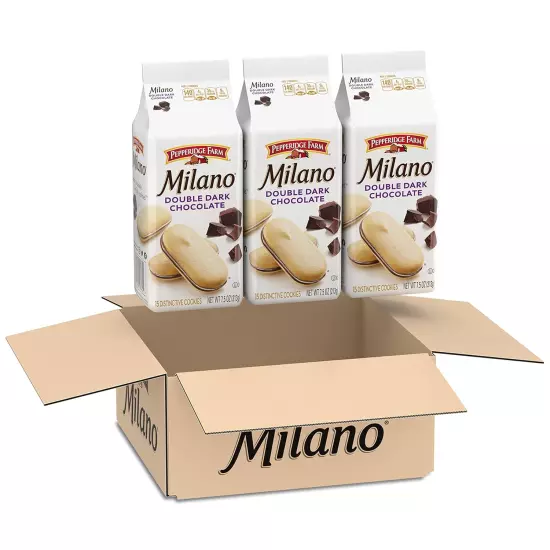 Milano Cookies, Double Dark Chocolate, 3 Bags, 7.5 Oz. Each