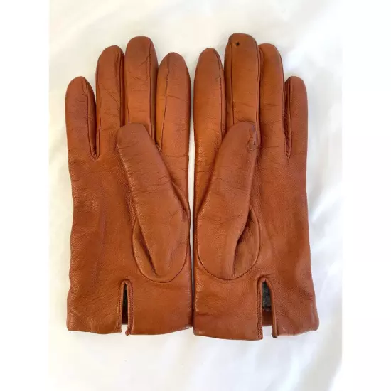 Sermoneta Leather Cashmere Lined Gloves 674, Size 7, Cognac Brown 