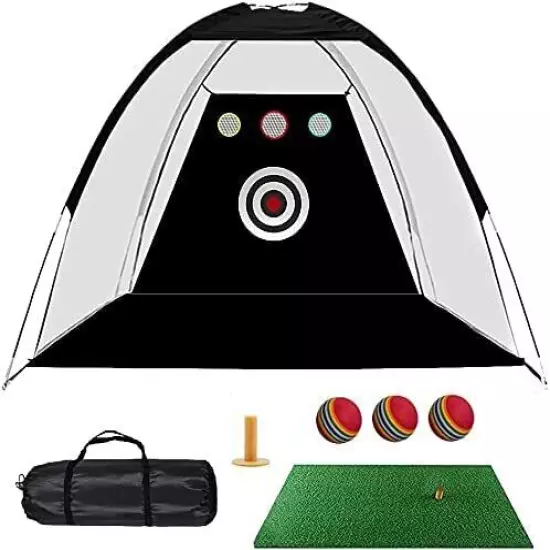 Portable Golf Net With Cut Holes Practice Net Set For Indoor Training Grass Mat