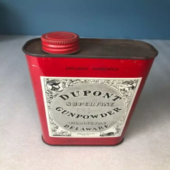 Vintage Dupont Superfine Gunpowder Tin Wilmington Delaware Vintage Red Empty 