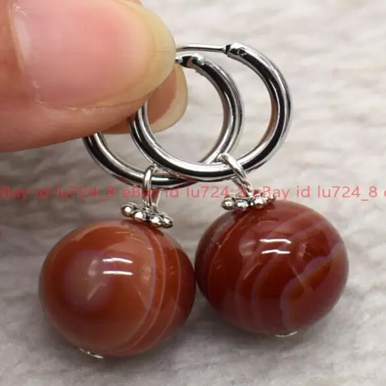 8/10/12mm Natural Multicolor Gemstone Round Beads Silver Leverback Earrings