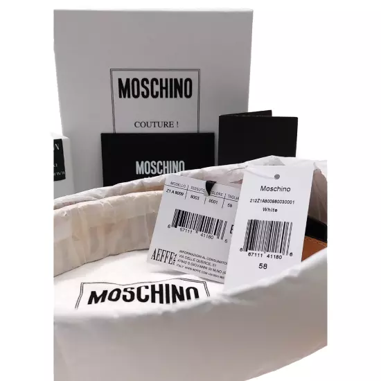 Moschino Gold Logo White Leather Belt Size 58