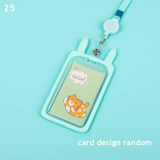 Cute Cat Ear ID Card Holder Retractable Reel Lanyard Credit Cover Case Kids Gift