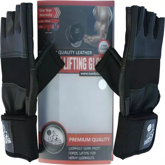 Nordic Lifting Weightlifting Gloves with 12” Wrist Wraps - Gym, Fitness - L