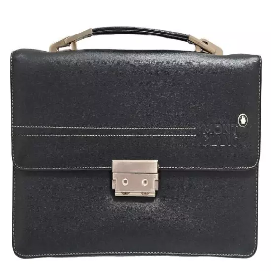 Montblanc's Clutch Bag Briefcase Leather Black wide 30cm w/key Used