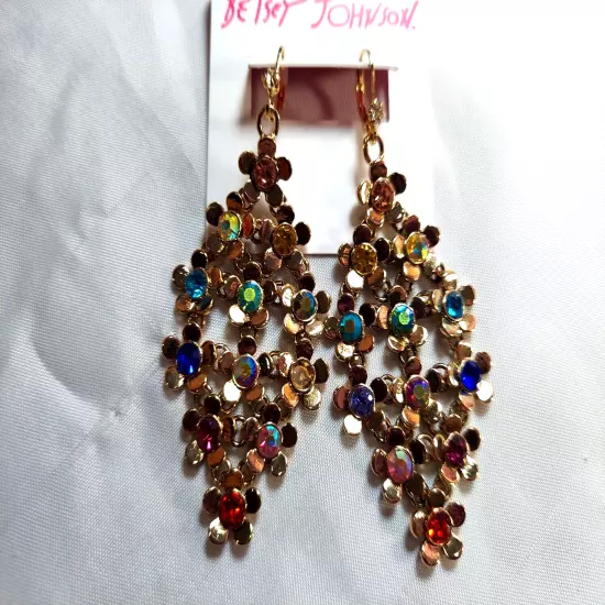 NWT Betsey Johnson Gold with Colorful Gemstones Earrings