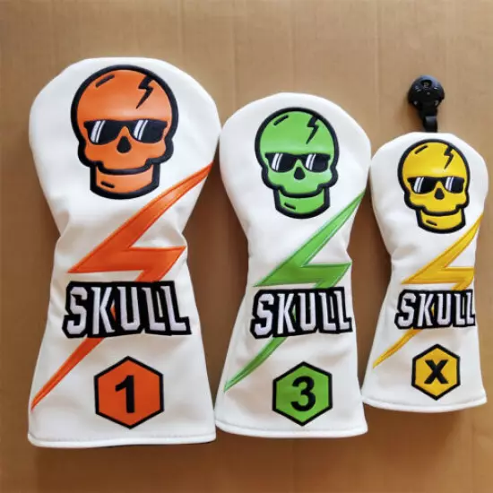 4pcs White Cool Skull Golf Driver Fairway Wood Hybrid Club Headcovers 135X Cover