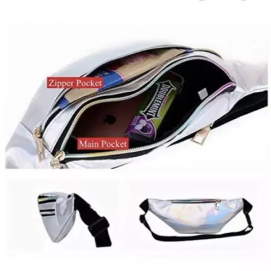 Womens Silver Three Zipper Fanny Pack