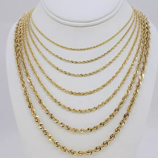 Real 10K Solid Yellow Gold 2mm-5mm Diamond Cut Rope Chain Necklace 16" - 30"