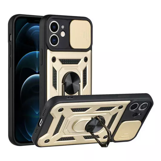 For iPhone 16 15 14 13 12 11 Hybrid Shockproof Case Camera Lens Cover Ring Stand