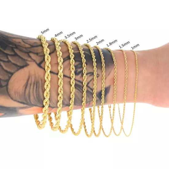 14K Yellow Gold 2mm-10mm D/C Rope Chain Bracelet Mens Women 7" 7.5" 8" 8.5" 9"