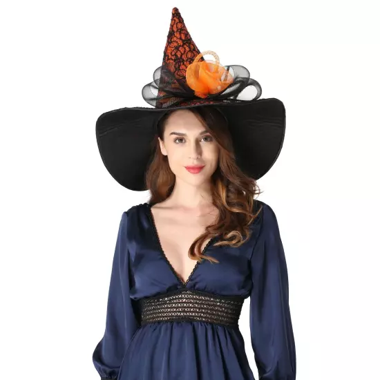 Orange Halloween Costume LED Light Witch Hats for Women Steeple Top with Lamp...