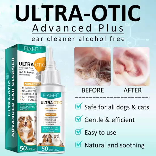 Dog Ear Cleaner, Ear Infection Treatment for Dogs and Cats, Pet Removal Ear Hair