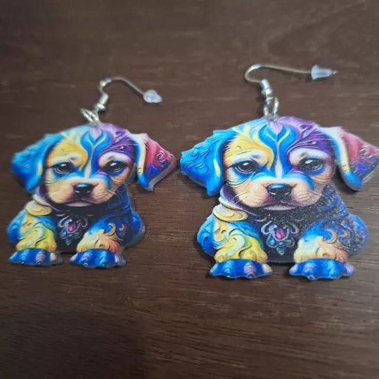 Women's Dangle Earrings Colorful Puppy