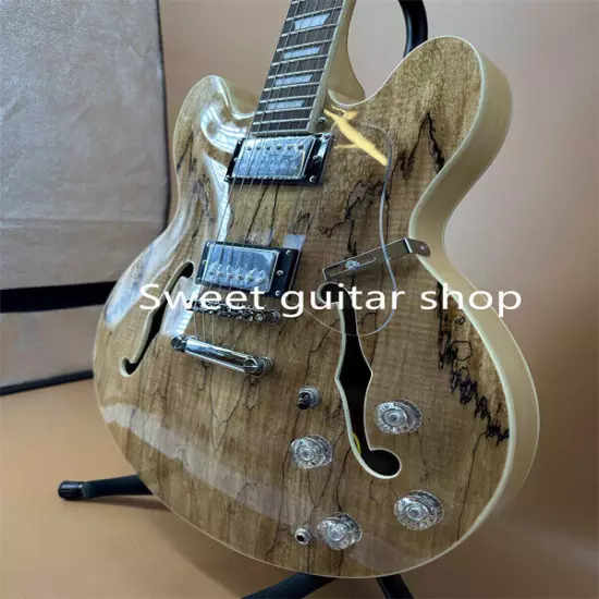 New ES335 Semi Hollow Natural Electric Guitart 2H Pickups Fixed Bridge Fast Ship