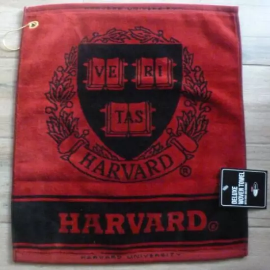 NCAA HARVARD UNIVERSITY VE RI TAS DELUXE WOVEN GOLF TOWEL Grommet & Clip