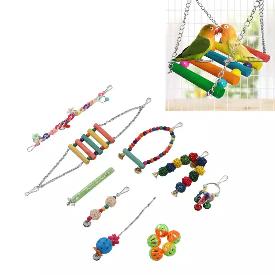 13pcs Swing Parrot Chewing Toy Set Rattan Chain Hanging Standing Climbing