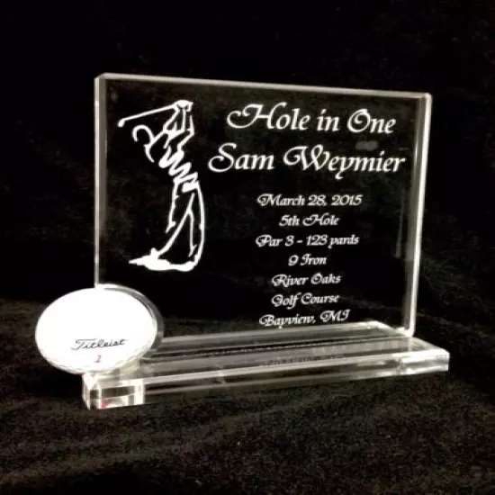 Executive Style Hole in One Golf Ball Trophy - Plaque - Crystal Clear - 2019