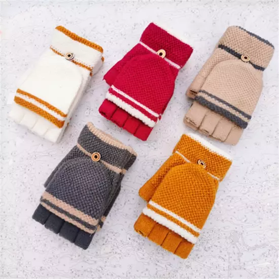 Winter Knitted Flip Gloves For Men And Women Adult Fingerless Reverse Cover Warm