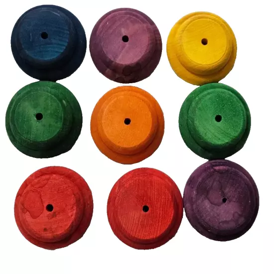 9 PCS COLORFUL 2 1/2" WOOD BEVELED/TAPERED ROUNDS PARROT BIRD TOYS CRAFTS