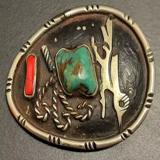 Vintage Bennett Pat Pend ROAD RUNNER Handmade Native American Bolo Tie