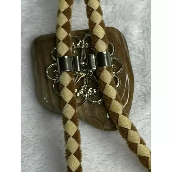 Vintage Western Bolo Tie With Stone Slide & Braided Suede feel Cord Two-tone Bro