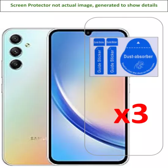 3x Samsung Galaxy A15/A24/A34 Screen Protector w/cloth and installation stickers