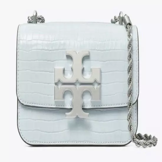 NEW TORY BURCH ELEANOR SMALL Convertible Bag croc-embossed Blue Mist Leather