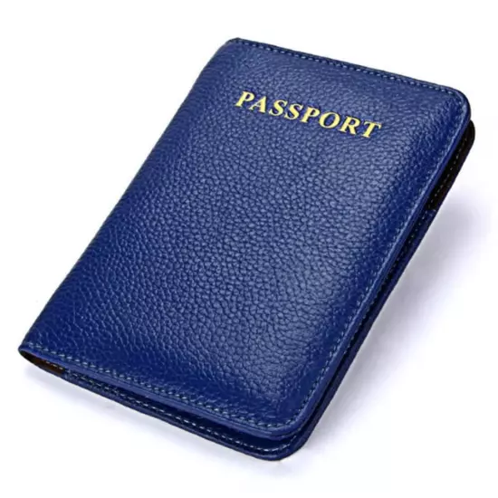 Litchi Texture Multifunctional Genuine Leather Passport Package for travel(Blue)